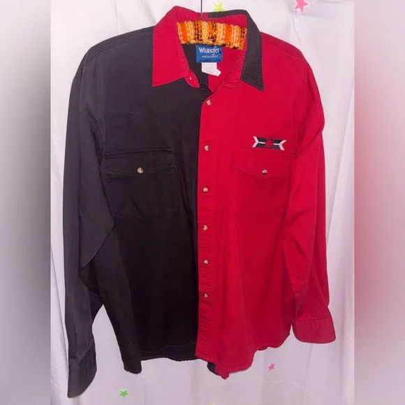 Vintage Wrangler Red and Black Southwest Button Down Size XL - Picture 6 of 7